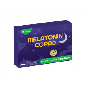 MELATONIN COPAD SUPPORTS NORMAL SLEEP CYCLE ( MELATONIN 5MG + PYRIDOXNE VIT B6 10MG + CALCIUM 63MG ) 10 FILM-COATED TABLETS